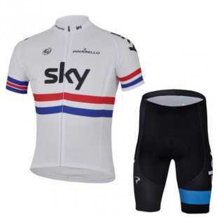 2013 Teams Sky Wielerkleding Set Wielershirts Korte Mouw+Fietsbroekje Wit Blauw Zwart
