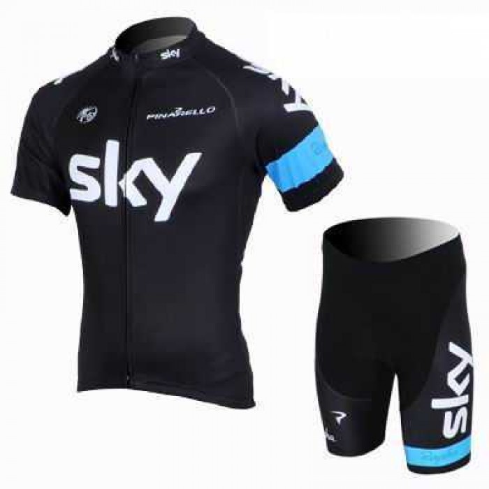 2013 Teams Sky Fietskleding Wielershirts Korte Mouw+Fietsbroekje Zwart Blauw