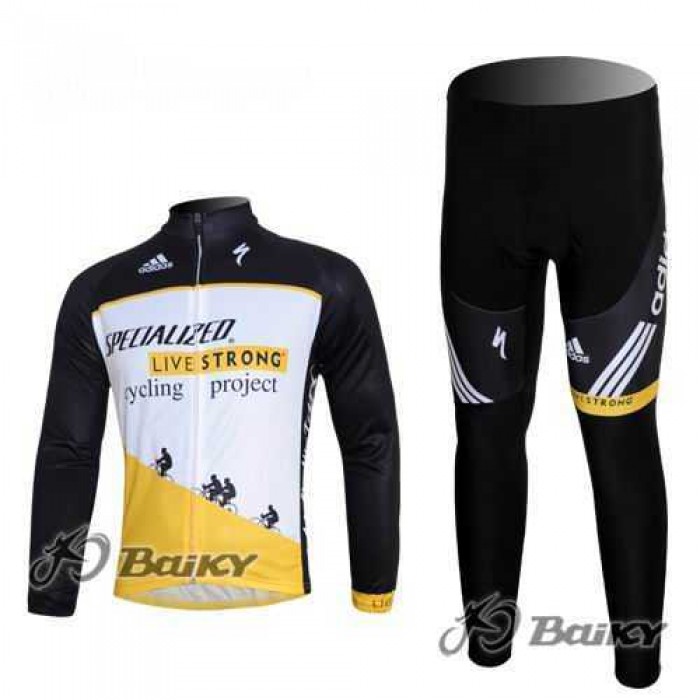 Specialized Livestrong Fietskleding Wielershirts Lange Mouw+Lange Fietsbroeken Wit Zwart Geel