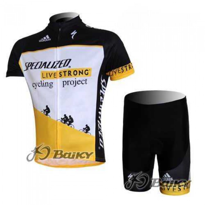 Specialized Livestrong Wielerkleding Set Wielershirts Korte+Korte Fietsbroeken Wit Geel