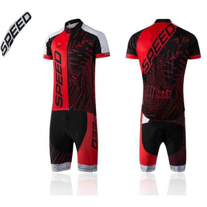 2016 Speed Fietskleding Korte Mouw+Fietsbroek Bib Rood Zwart