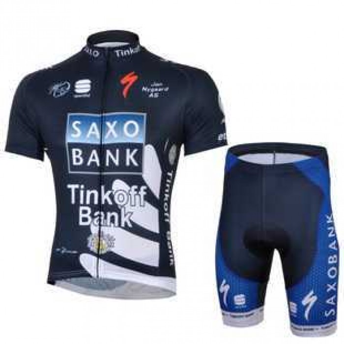 2013 Saxo Bank Tinkoff Pro Team Wielerkleding Set Wielershirts Korte Mouw+Fietsbroekje Donker Blauw