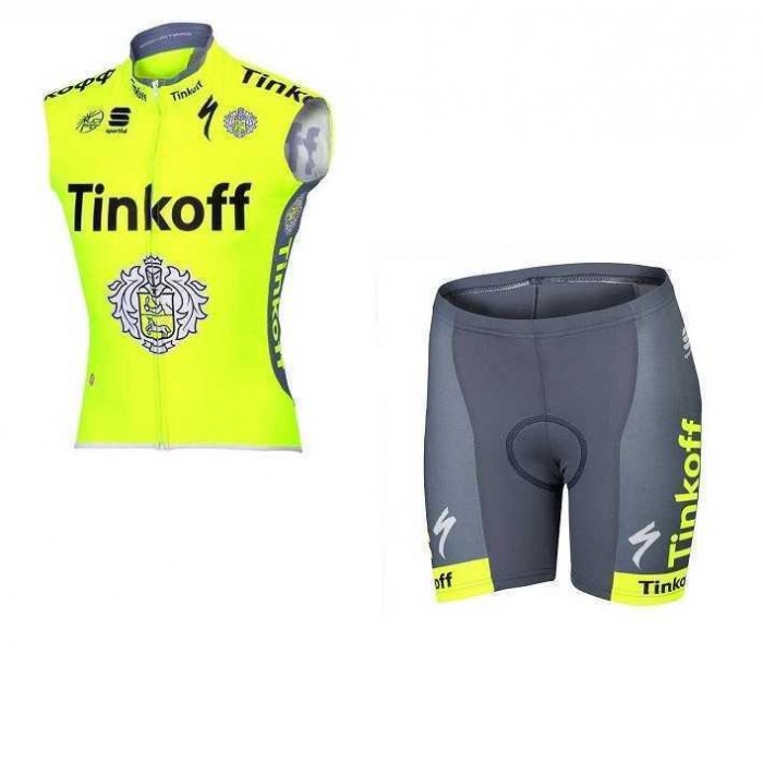 2016 Tinkoff Fietskleding Wielershirt Zonder Mouwen+Fietsbroek-Korte Geel Fluorescent