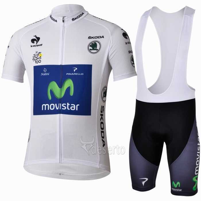 Movistar Tour De France Witte Fietskleding Set Fietsshirt Met Korte Mouwen+Korte Koersbroek