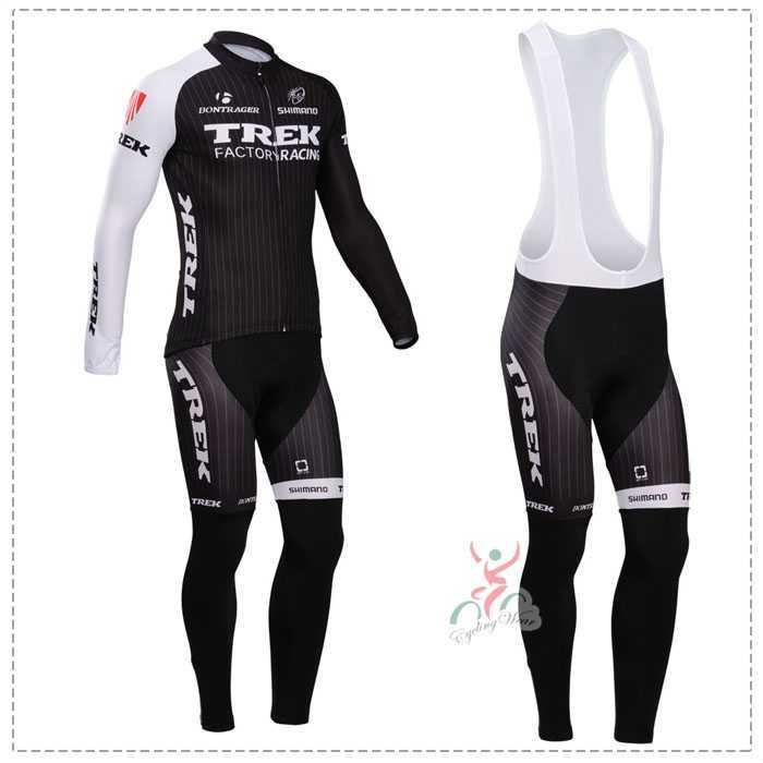 Trek 2014 Wielerkleding Set Wielershirt Lange Mouwen+Lange Fietsbroeken Bib Zwart