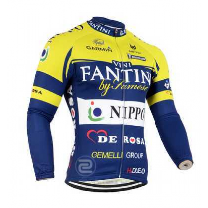 2014 FANTINI Fietskleding Wielershirt Lange Mouw Blauw Geel Wit